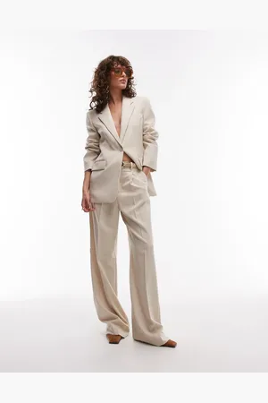 MANGO Pantalones rosa pálido clásicos de pernera recta de tejido efecto lino 6 de (parte de un conjunto)