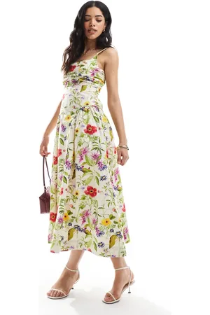French Connection Vestido midi blanco con estampado floral de popelina Monica de -Multicolor