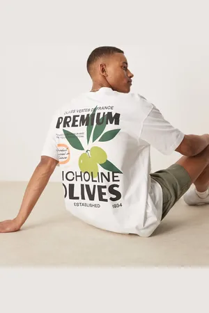 ASOS Camiseta blanca extragrande con estampado gráfico de aceitunas de