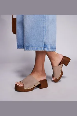 Schuh Sandalias color estilo zuecos de tacón de ante Via exclusivas de -Blanco
