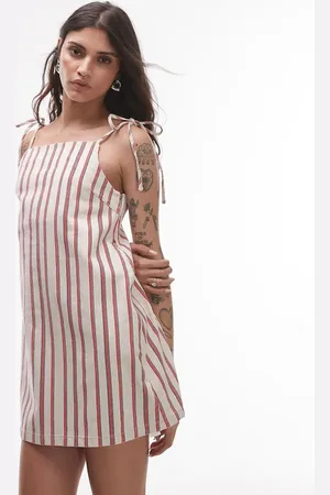 Topshop Vestido vaquero corto rojo a rayas de -Multicolor