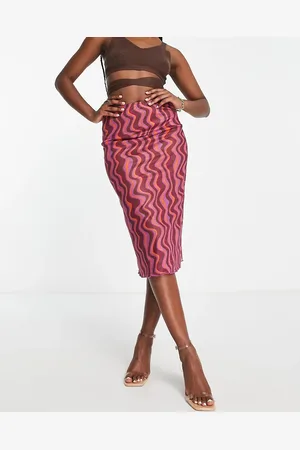 VERO MODA Falda midi con estampado de ondas y bajo ondulado de malla de -Multicolor