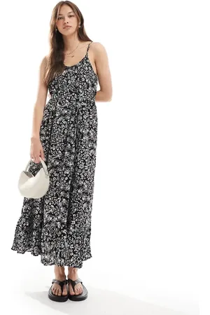 VERO MODA Vestido semilargo negro de tirantes con estampado de florecitas Easy de