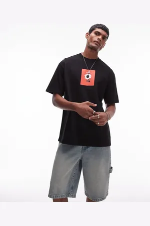 Topman Camiseta negra extragrande con estampado de flor y texto japonés de