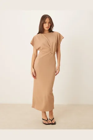 ASOS Vestido midi de manga corta con parte delantera retorcida de -Neutro