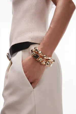 Topshop Pack de 2 pulseras doradas con cuentas en forma de piedras Bambi de