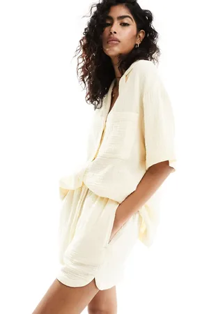 ASOS Pantalones cortos color de estilo casual de bambula de -Blanco