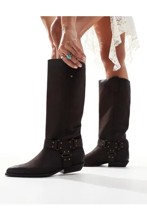 Bronx Botas por la rodilla color café de estilo wéstern de cuero efecto vintage Kendra de