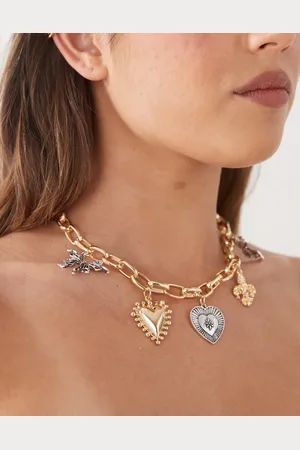 Reclaimed Collar plateado y dorado con charms extragrandes de