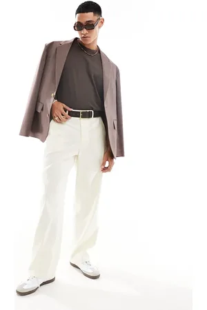 ASOS Pantalones de vestir color crudo de pernera muy ancha de mezcla de lino de