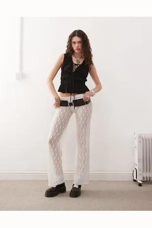 COLLUSION Pantalones blancos para yoga con detalle plegado de encaje de