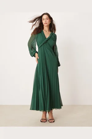 ASOS Vestido midi plisado con diseño cruzado y retorcido en la parte delantera de -Multicolor