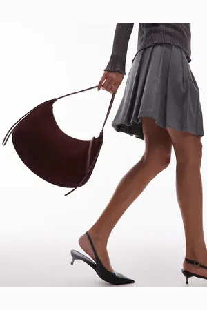 & OTHER STORIES Bolso de hombro pequeño rojo guinda oscuro curvado estilo tote de ante con flecos de cuero de