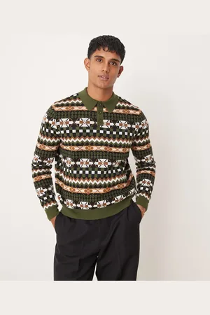 ASOS Jersey holgado de corte cuadrado con cuello tipo polo y diseño estampado de punto de