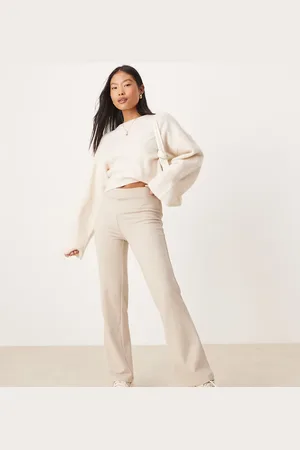 JDY Pantalones blanco hueso de talle alto y corte acampanado de -Beis neutro