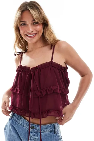 ASOS Top rojo de tirantes con volante de chifón de