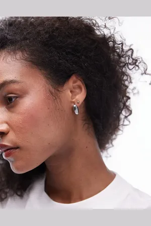 Topshop Pendientes de botón plateados con diseño ovalado de acero inoxidable resistente al agua Parker de