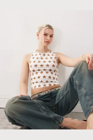 Motel Top blanco sin mangas con estampado de estrellas Haleen de