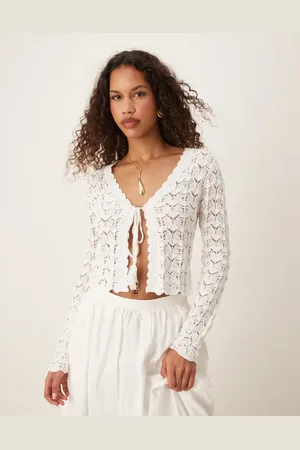 MANGO Cárdigan con lazada delantera de croché de