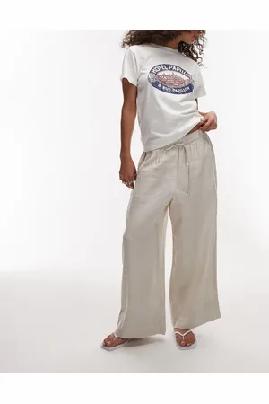 ARKET Pantalones capri beis claro con cordón ajustable en la cintura de lino de -Neutro