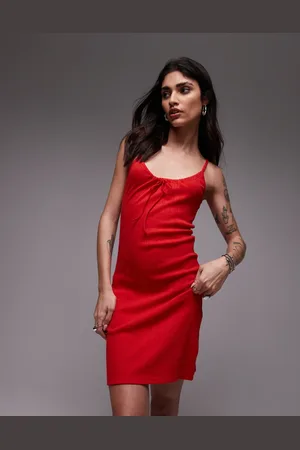 Topshop Vestido corto con lazada delantera de punto pointelle de