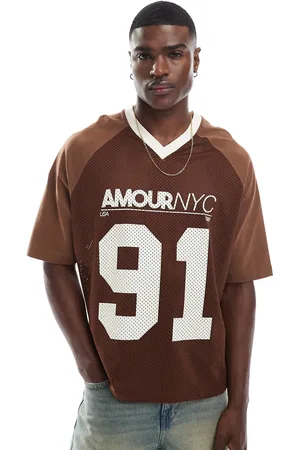 ASOS Camiseta extragrande con estampado en la parte delantera de malla deportiva de -Marrón