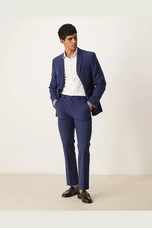 ASOS Pantalones de traje azules de corte slim de lana peinada ligera lavable de