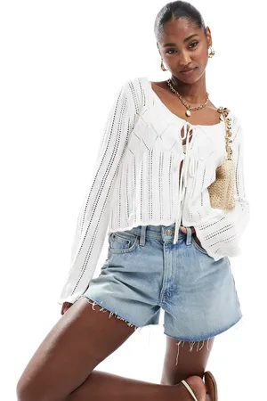 Hollister Top de manga larga con lazada delantera de croché de -Neutro
