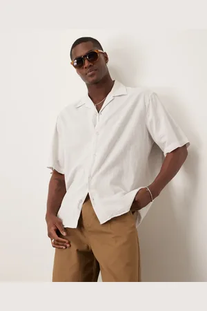 SELECTED Camisa blanca a rayas con cuello de solapas de mezcla de lino de -Blanco