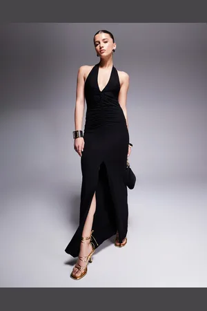 ASOS Vestido largo con cuello halter y detalle retorcido y fruncido de