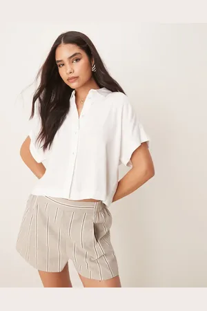 SELECTED Camisa corta blanca de lino de Femme-Blanco