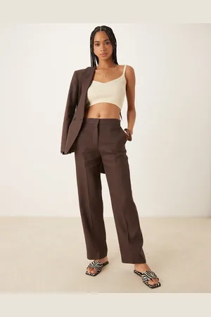 MANGO Pantalones de sastre marrón de tejido suave de (parte de un conjunto)