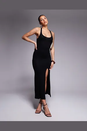 ASOS Vestido midi fruncido muy escotado con espalda de nadadora de