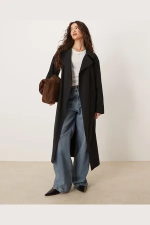 ASOS Gabardina negra de corte estilo cascada con solapas de
