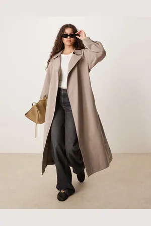 ASOS Gabardina beis grisáceo de corte estilo cascada con solapas de