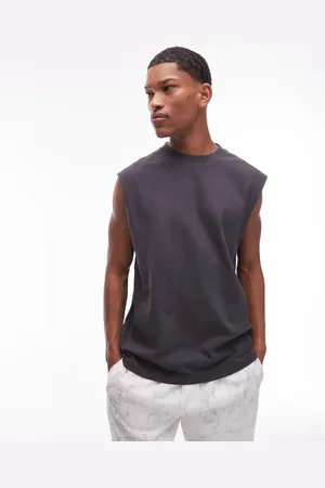 Topman Camiseta extragrande sin mangas con lavado negro de