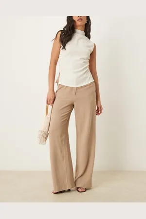 ASOS Pantalones color moca de pernera recta holgada de mezcla de lino de -Marrón