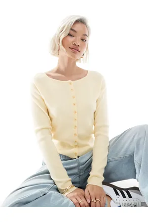 ASOS Cárdigan amarillo crema entallado de canalé de
