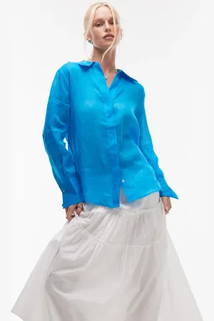 MANGO Camisa luminoso de manga larga de ramio semitransparente de