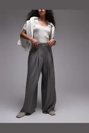 Topshop Pantalones grises de corte sartorial y talle alto con pernera muy ancha con pinzas de -Negro