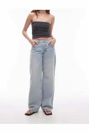 Topshop Vaqueros descoloridos de talle bajo y pernera ancha Ember de -Azul