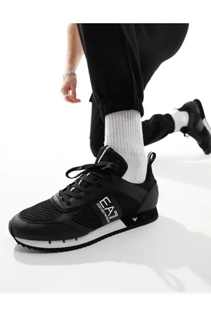 EA7 Zapatillas de deporte negras y blancas con logo de mezcla de malla de Armani -Negro