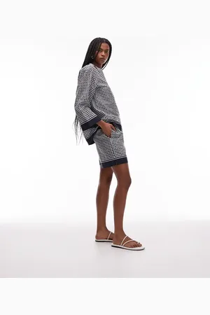 ARKET Pantalones cortos playeros azules sueltos sin cierres con estampado de mosaico abstracto de