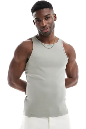 ASOS Camiseta caqui ajustada sin mangas de canalé de -Verde