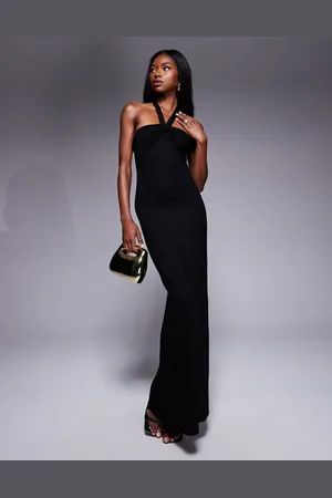 ASOS Vestido largo con cuello halter y detalle retorcido de