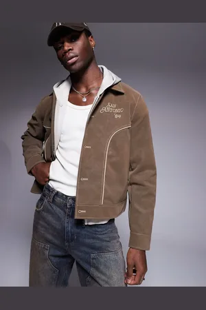 ASOS Chaqueta Harrington de corte estándar con bordado de antelina de