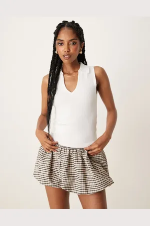 MANGO Camiseta beis claro sin mangas de corte slim con cuello de solapas de -Neutro