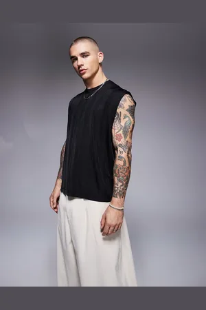 ASOS Camiseta negra sin mangas de corte cuadrado extragrande de canalé transparente de