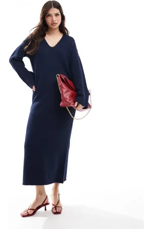 4th & Reckless Vestido largo estilo jersey con cuello de pico de punto mullido de mezcla de lana de
