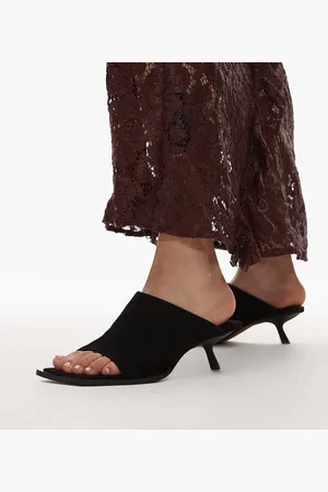 Topshop Mules negros con puntera cuadrada abierta de ante premium Ilya de